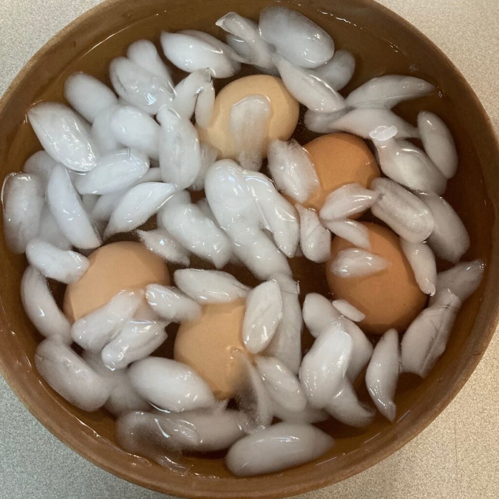 hard boiled eggs in an ice bath