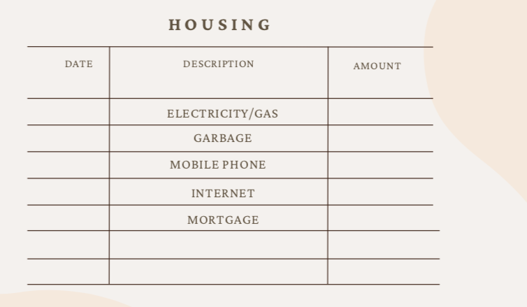 screenshot of a housing budget worksheet