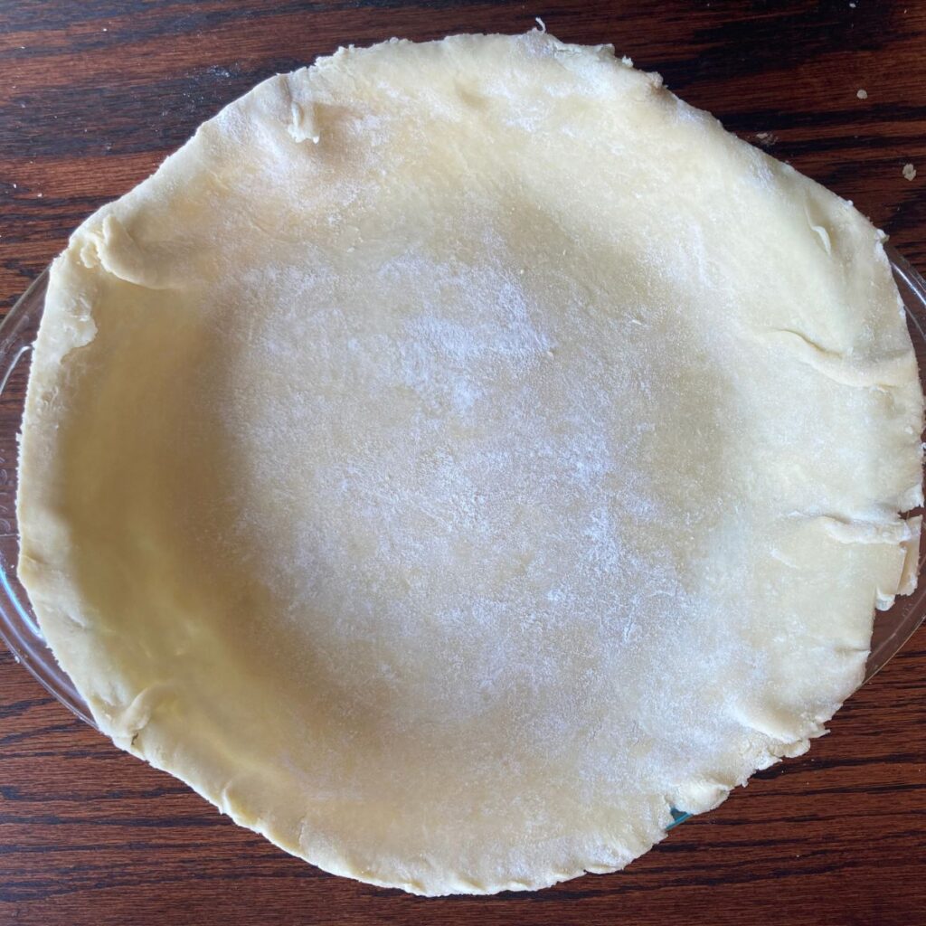 pie crust in plate with excess trimmed from edges